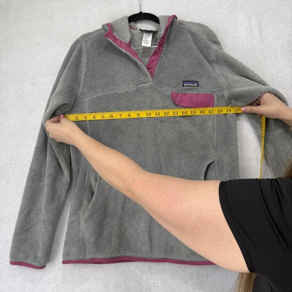 Patagonia Sweater Womens Large Gray Pink Hooded Fleece Pullover Synchilla Lining - Picture 7 of 9